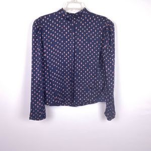 Jim Heilman Vintage Navy Floral 100% Silk Blouse